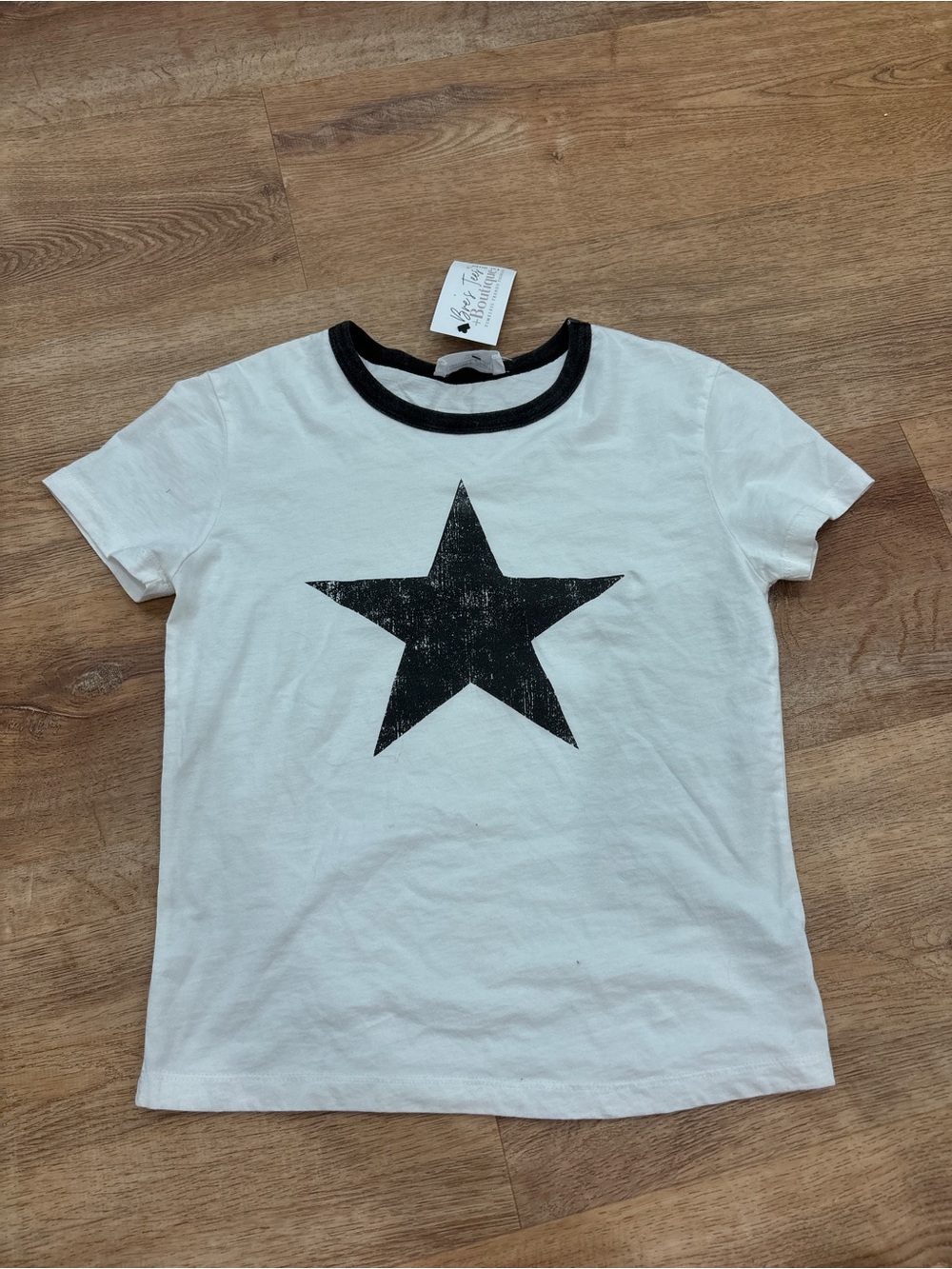 Double Zero White Short Sleeve Tee with Black Star and Ringer